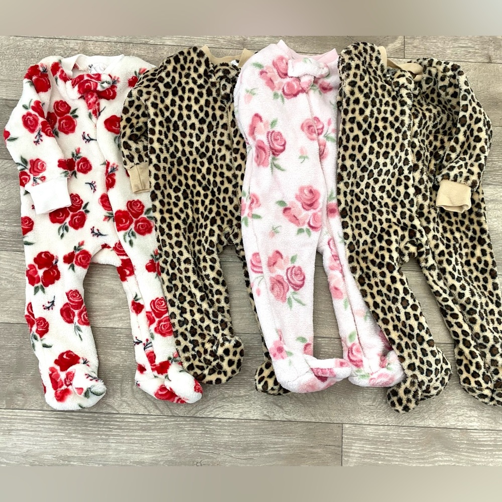 4 Pack Hudson Baby Infant Girl Sleep and Play Plush Footie Pajamas